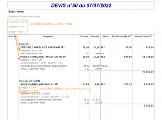 Impression du métré à la ligne du document